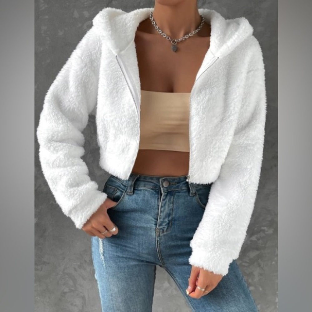 SHEIN - NEW - Fleece Zipper Hoodie. White. Small.